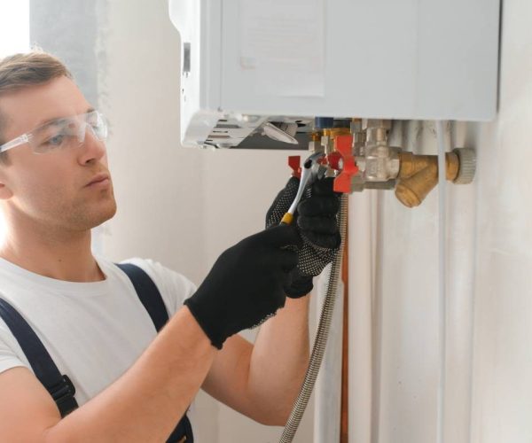 Man-repairing-water-heater